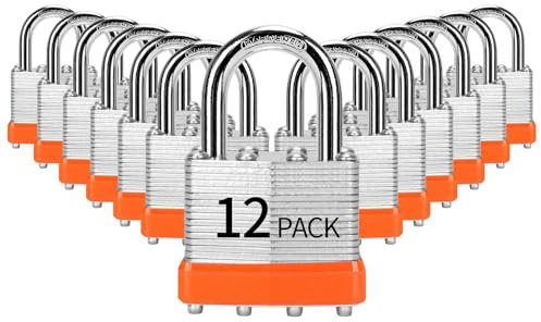 HZSY Padlocks Keyed Alike, Pack of 12, Laminated Steel Keyed Lock (1-9/16, 40mm), Padlocks with Same Key, Normal Shackle, for Toolbox, Locker & StorageUnit or More