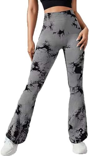BSLVWG Tie Dye Yoga Leggings Nahtlose High Waisted ausgestellte Leggings Breites Bein Bottom Bootleg Bauchkontrolle Workout Gym Flare Hosen