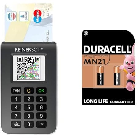 REINER SCT tanJack Photo QR I Chip chipTAN-Tan Generator für Online Banking & Duracell Specialty Alkaline MN21 Batterie 12 V