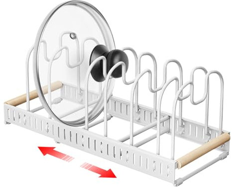 GmeDhc Organizador Sartenes, Soporte Sartenes de Cocina, con 7 Compartimentos para Almacenar Ollas y Tapas, Sujeta Tapas Cocina, Platos