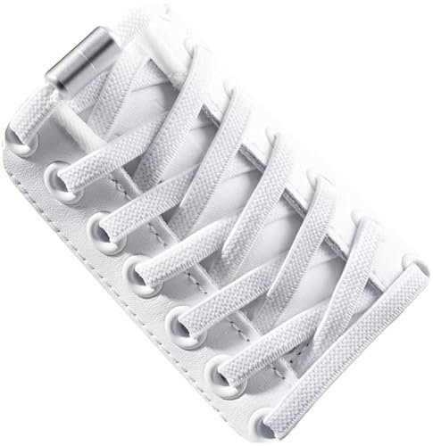 RECKNEY Lacci per Scarpe Senza Nodo Piatti, Elastici Bambini e Adulti (2 Paia Bianco Syn)