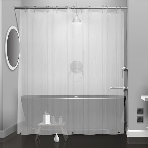 Duschvorhang aus Kunststoff, 183 x 183 cm dünn, leichter, transparenter Kunststoff, Innenvorhang für Badezimmer, Dusche, Ausstellungsraum, mit rostfreien Ösen aus Metall und gewichteten Magneten