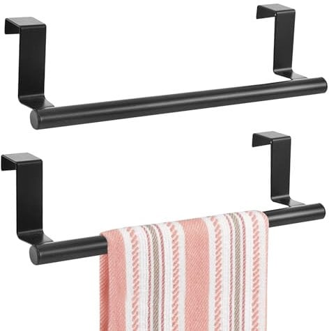 SRTSTR 2 Piezas Toalleros de Baño Sin Taladro Colgador Trapos Cocina 36cm Toallero para Puertas de Acero Inoxidable Toallero Mueble Soporte Barra Toalleros para Baño Cocina Negro