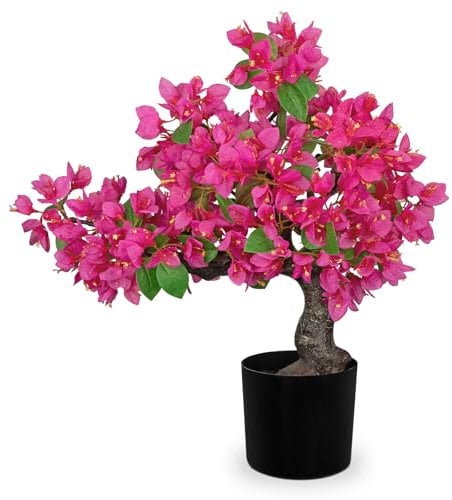 Arborus Artificial Bonsai Tree 20.8 Large Artificial Bougainvillea Flower Plant in Black Pot Faux Silk Bougainvillea Flower Fake Hot Pink Bougainvillea Blossom Trees Potted Indoor for Desk Home Decor