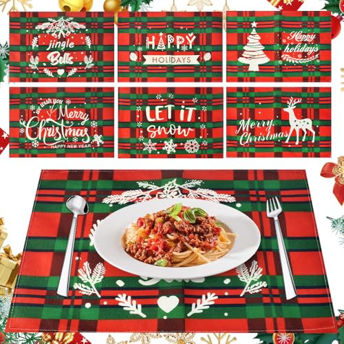 LPAMABA Juego de 6 44.5 * 31.5 Manteles Individuales Navideños Salvamanteles Rectángulo Navidad Manteles Individuales Lavable Rojo para Cocina Comedor Decoración de Mesa (A)