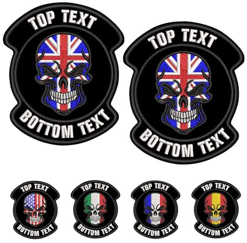 Misscase Embroidery Flag Name Patches, British Flag Personalized Name Patch, Custom Military Name Patches for Multiple Clothing Bags Work Shirt (QZ Skull BK)