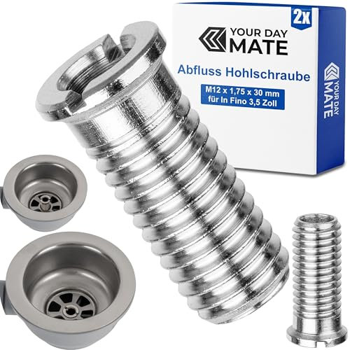 Bullone Banjo per valvola a cestello, M12 x 1,75 x 30 mm, 2 pezzi, compatibile con scarico Blanco InFino da 3,5 pollici, in ottone, filettatura standard, vite per scarico valvola lavabo