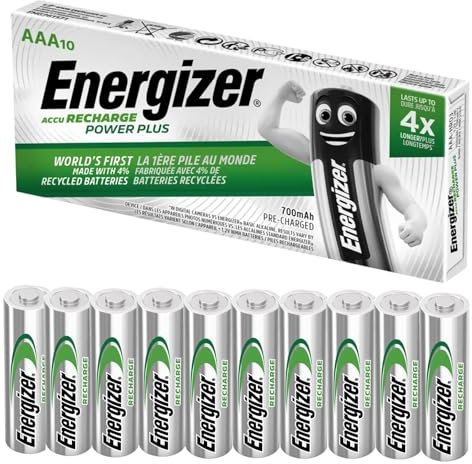 Energizer Rechargeable Battery AAA Pack, Recharge Power Plus, 10 Pack, NiMh, Pre-charged Rechargeable Battery AAA, Triple A 700mah