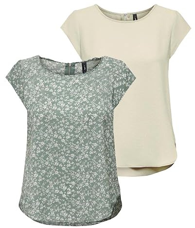 ONLY Women's Onlvic S/S Solid AOP Top PTM T-Shirt, Blouse Shirt, Short Sleeve, 16