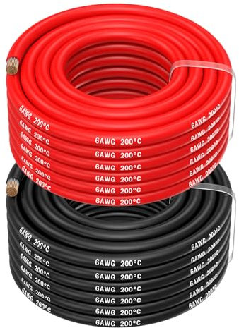 MMOBIEL Fil Électrique 6 AWG - 6 Gauge (13,3mm²) Câble en Cuivre Étamé - 2 Fils Séparés Rouge et Noir Chacun 10m / 32.8ft pour Réfrigérateurs, Climatiseurs, Batteries de Voiture, Batteries de Soudage