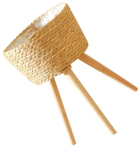 GALPADA Soporte De Flores De Ratán De Madera Patas De Apoyo Cesta Tejida para Plantas para Decoración De Balcones y Interiores