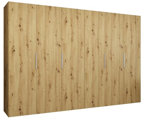MEBLE KRYSPOL - Kleiderschrank - Drehtürenschrank - Schrank 300x202x52cm - Moderner Garderobenschrank Schlafzimmer, Flur, Jugendzimmer - Farbe Artisan Eiche, Griff Kaschmir - Marbella 1 300