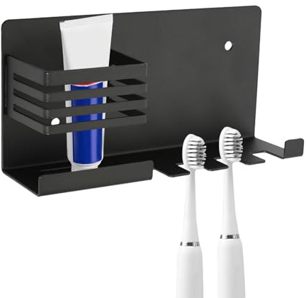 Edelstahl Zahnbürstenhalter Elektrische Zahnbürste Ohne Bohren Schwarz mit Hängende Aufbewahrungsbox Selbstklebend Aufsteckbürsten Halter für 4er Elektrische Zahnbürstenkopf