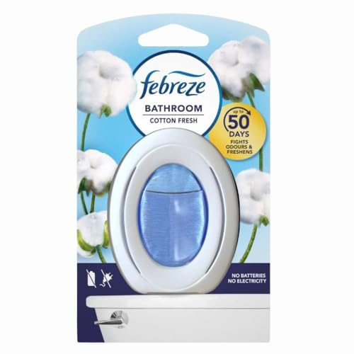 Febreze Bathroom Air Freshener Cotton Fresh 7.5ml x 1 - Odour Eliminator - Continuous Freshness Up to 50 Days with Welari Thank You Card | (1 Pack)