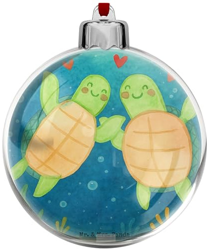 Mr. & Mrs. Panda christbaumkugel Schildkröten Paar Design - Geschenk, Weihnachtskugel Kunststoff, kunststoffkugel, Valentinstag, weihnachtsbaumkugeln, für Partner, Hocheitstag, weihnachtskugeln