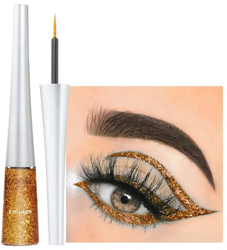Glitzer Eyeliner Gold, Flüssiger Schimmer Eyeliner Wasserfest, Wischfest Metallischer Eyelinerstift, Hochpigmentierter Kajastift, Langlebig Glitter Augen Make Up & Body Art für Gesicht & Körper