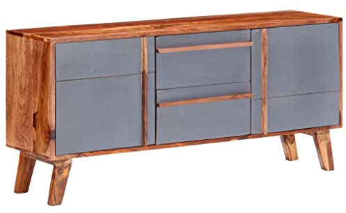 RMIHSJG Massivholz Sideboard Grau 120x30x55 cm mit 2 Schubladen und 4 Fächern, Klassisches Beistellschrank Lowboard für Wohnzimmer, Stauraum Möbel Dekoration