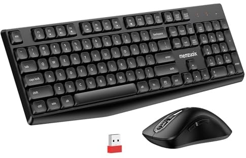 QWERTY Wireless Keyboard and Mouse Set, Full Size-104 Key Keyboard with Number Pad, 2.4GHz Wireless with Single USB Nano Receiver, 1400 DPI Optical Mouse, Plug and Play for Windows PC Laptop and Mac