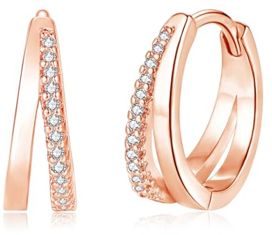 Loutade Silver Earrings for Women, 925 Sterling Silver Hoop Earrings with Cubic Zircon, Lightweight Trendy Hypoallergenic Earrings Dainty CZ Cartilage Sleeper Silver Huggie Hoop Earrings for Girls