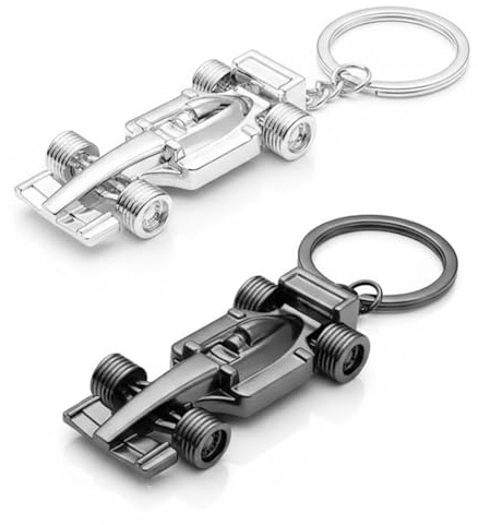 AEUXZA Lot de 2 Porte-clés F1 Formule 1 Voiture de Course, Argent & Noir Motorsport, Cadeau Original pour Fans de F1 & Passionnés de Course Automobile, Accessoire en Alliage de Zinc
