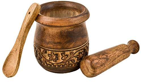 GoCraft Wooden Mortar and Pestle Grinder for Kitchen, Natural Mango Wood Engraved | Handmade Mortar and Pestle - 3.5 in