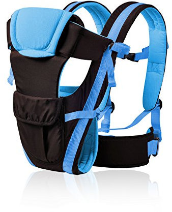 SONARIN All Season Einstellbare 4 Positionen Babytrage mit variablen Gürtel und abnehmbare Backplane,Ergonomisch,Sicher,Freie Größe,Angepasst an Ihr Kind wachsende,ideale Geschenk(Blauer See)