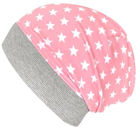 Wollhuhn ÖKO Leichte Mädchen/Jungen Beanie-Mütze Bündchen Elastisch Übergangszeit/Sommer Kinder-Mütze Baumwolle (Öko-Stoffe, Bio) 22222235 (Ministernchen Rosa/Weiß, M)