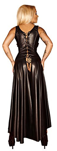 Noir Handmade Schwarzes Damen Dessous fetisch Maxikleid Wetlook Kleid mit Schnürung brustfrei lang XXL