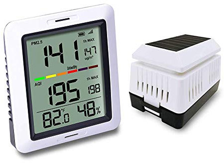ECOWITT Luftqualitätssensor WH0290, 3 in 1 Luftqualitätsüberwachungsgerät PM2.5 Detektor, Indoor Outdoor mit Temperatur- und Luftfeuchtigkeitssensor für Zuhause