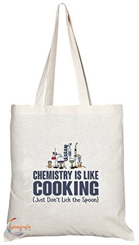 Coralgraph Inc TB073 CHEMISTRY IS LIKE COOKING (Just Don’t Lick The Spoon) Novelty Present Gift Printed Eco-Friendly Stylish Long Handled Tote Shoulder Bag