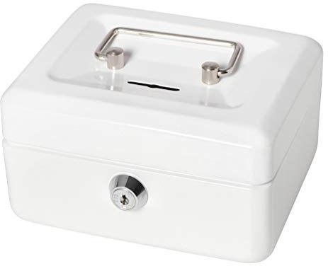 Decaller QH15011XS Geldkassette mit Schlitz für Kinder, kleine Spardose mit Geldablage und Schlüsselschloss, 15,2 x 12,7 x 8,9 cm, Weiß
