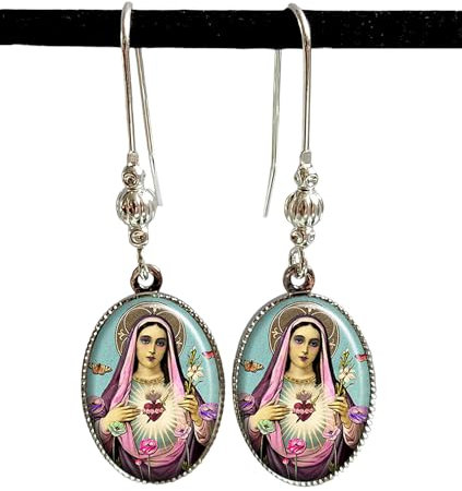 Boucles d'oreilles la Vierge marie aux fleurs