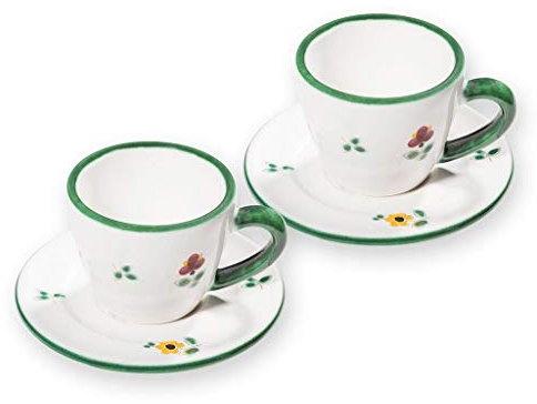 GMUNDNER KERAMIK Espresso für 2 Gourmet Kaffeeset Streublumen Geschirr, handgemacht in Österreich