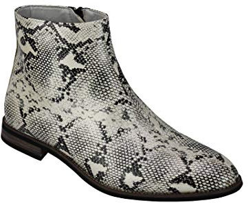 Xposed Uomo in Pelle Verniciata Faux Lucida Pelle di Serpente Stampa Stivaletti Zip sui Pattini Chelsea Dealer [A2076H-WHITE-46]