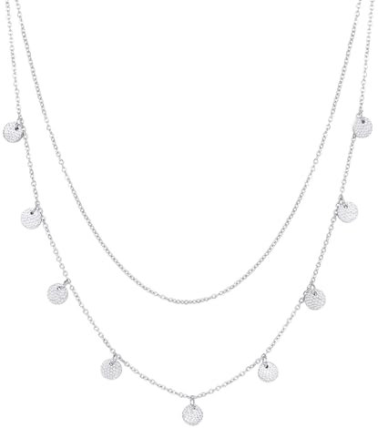Happiness Boutique Damen Kreis Kette Mehrreihige Frauen Halskette mit Plättchen Anhängern aus Edelstahl in Silberfarbe