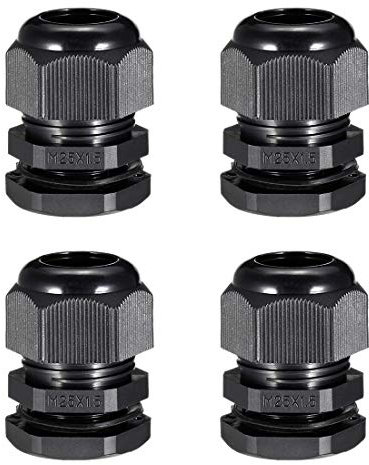 sourcing map 4Pcs M25 Cable Gland Waterproof Plastic Joint Adjustable Locknut Black for 12mm-15mm Dia Cable Wire