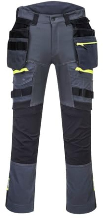 Portwest DX440 DX4 Bundhose Abnehmbare Holstertasche 16 Taschen Dehnbar BAU | Metallgrau, UPF 40+, EN 14404 Typ 2, Kingsmill Polyester Stretch, Verstellbare Kniepolstertaschen, 7% Elasthan, 35% Baumwolle
