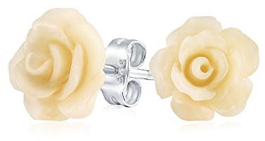 Boucles D'Oreilles Clous Florales Délicates Romantiques 3D Rose Sculptée Jaune Pâle Pour Femmes Pour Adolescentes Mère Tige Plaquée Argent