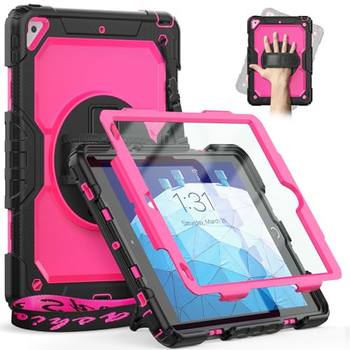 Timecity iPad Air 3. Generation Hülle, iPad Pro 10.5 Zoll Hülle, iPad Air 3 Hülle, iPad Air 3. Generation Hülle mit Displayschutzfolie, Drehständer, Handschlaufe und Schultergurt für Kinder – Rosa