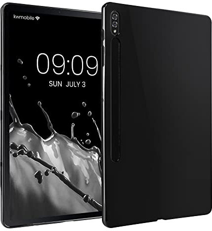 kwmobile TPU Silicone Case Compatible with Samsung Galaxy Tab S8+ Plus/Galaxy Tab S7+ Plus - Case Soft Flexible Shock Absorbent Cover - Black High Gloss