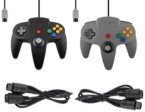 2 x Controller passend für Nintendo 64 N64 Grau Schwarz mit Verlängerungen Gamepad Joypad