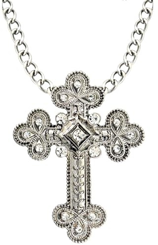 W WIDMANN MILANO Party Fashion - Halskette mit Strasskreuz | Kreuz mit Schmucksteinen für Gothic und Religion Kostüme, Karneval und Mottoparty