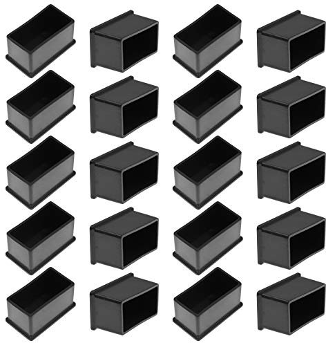 Bonsicoky Stuhlbeinkappen, rechteckig, Vinyl, flexibel, für Terrassen/Innenmöbel, 26 x 51 mm, Schwarz, 20 Stück
