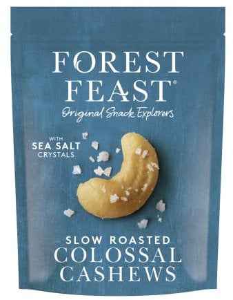 FOREST FEAST Slow Roasted Colossal Cashews 8 x 120g | Roasted Jumbo Salted Cashew Nut Snack with Sea Salt & Natural Protein, High Fibre Vegan Snack On The Go