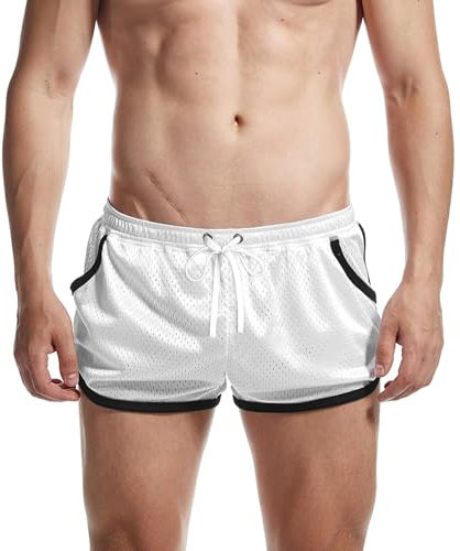AIMPACT Sport Shorts Herren 3 Inch Mesh Bodybuilding Shorts Atmungsaktiv Turnhose Herren Kurz Training Fitness Sporthose mit Tasch (Weiß-L)