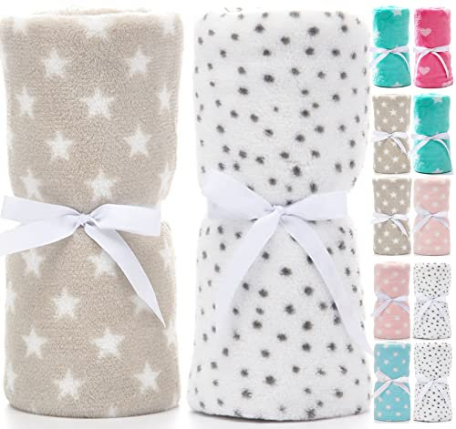 LeerKing Unisex Babydecke 2er Pack Jungs Mädchen Kuscheldecke Krabbeldecke Babybettwäsche Kinderwagen flauschig für Neugeborene Weiche Decke 100cmx150cm Grau+Weiß