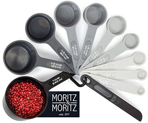 Moritz & Moritz Measuring Spoons Sets and Measuring Cups Sets - 11pcs of Baking Measuring Spoons - 10 Measurements & Level Measures - Grey