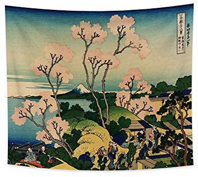 YONGFOTO 180x160cm Japanischer Ukiyo-e Wandteppich Berg Fuji 36 Ansichten Zimmer Wandbehang die Fuji von Gotenyama in Shinagawa Tokaido Japan Wandkunst Traditionelle Malerei Hokusai Tapisserie