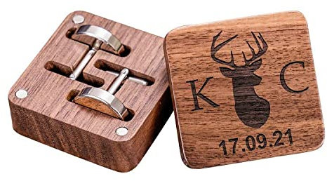Personalisierbare, runde Holz-Manschettenknöpfe mit luxuriöser Holzbox, Set für Männer, Hochzeit, Bräutigam, Trauzeug-Manschettenknöpfe, Holz-Manschettenknöpfe, graviert Ihren individuellen Text, 20 x