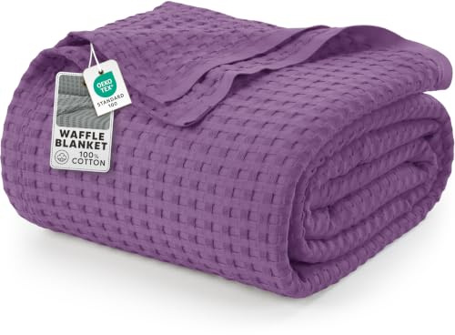 Utopia Bedding Cotton Waffle Blanket 300 GSM (Plum - 228x182 cm) Soft Lightweight Breathable Bed Blanket Big Size Layering Any Bed for All Season